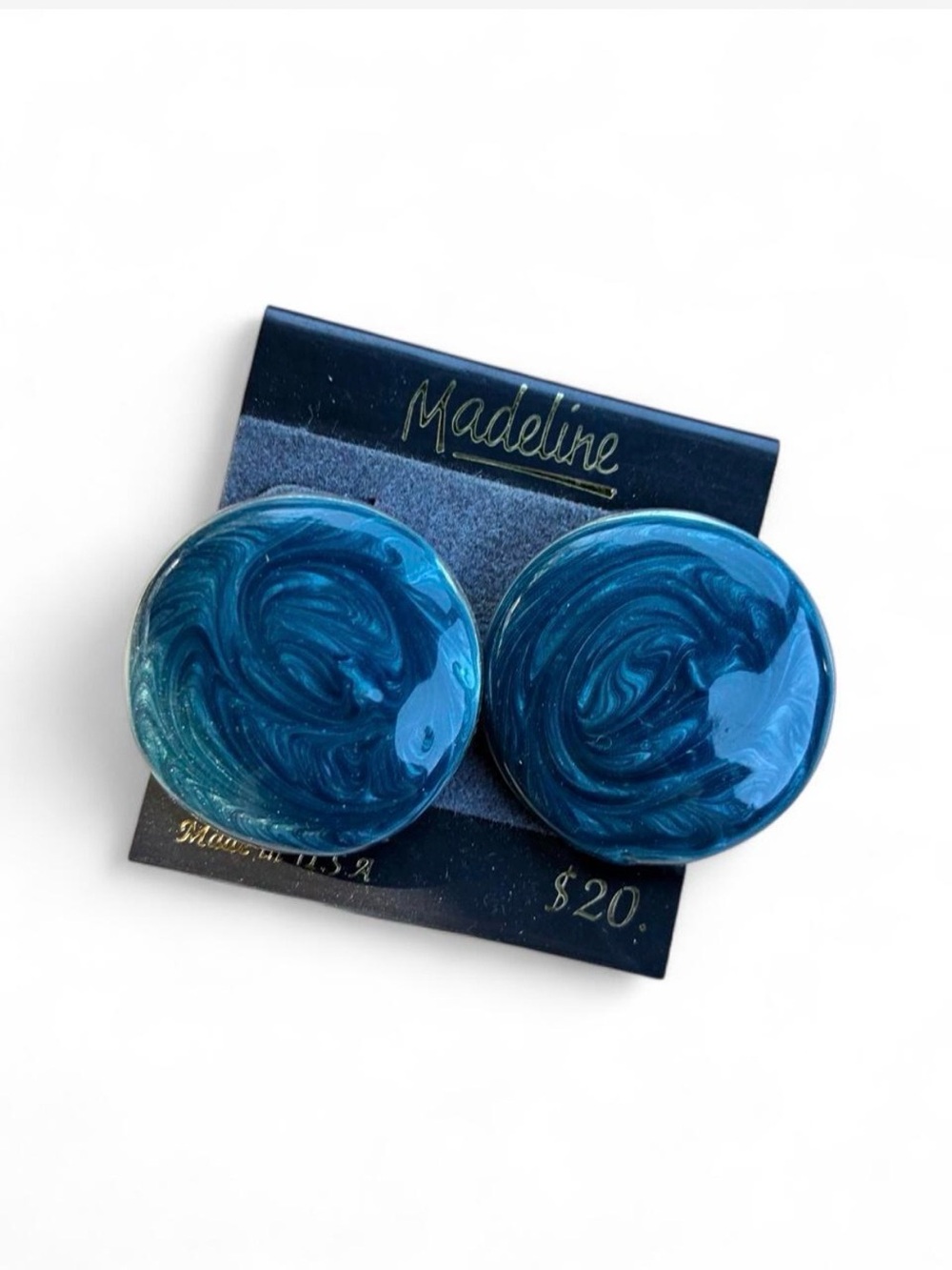 Madeline Deep Teal Swirl Round Clip-On Earrings